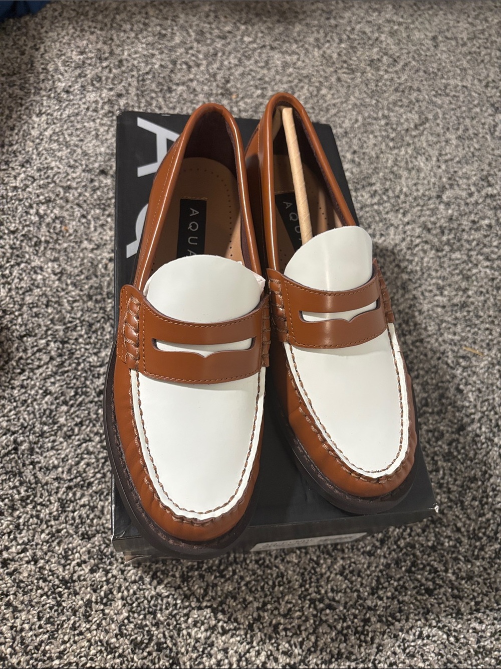Leather NIB AQUA Two-Tone Tan and White Penny Loafer